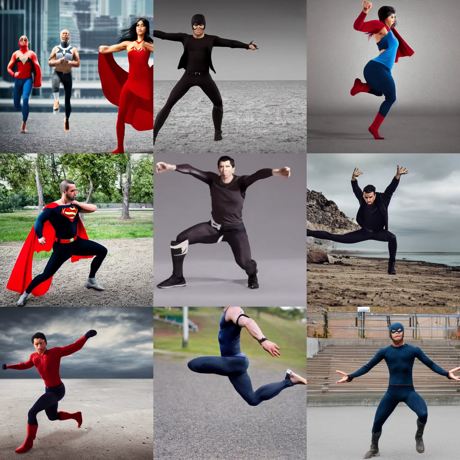 Prompt: person doing a superhero landing pose
