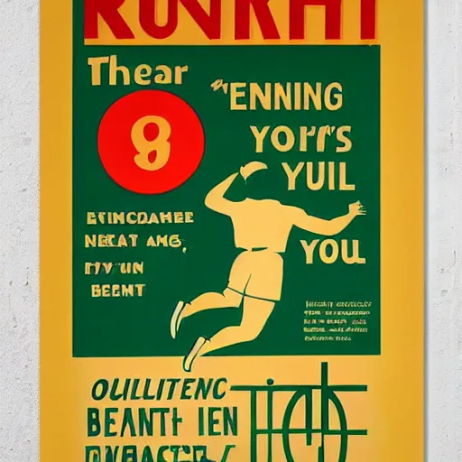 Prompt: year 1 9 2 8 health advice poster for running. mint green and gold