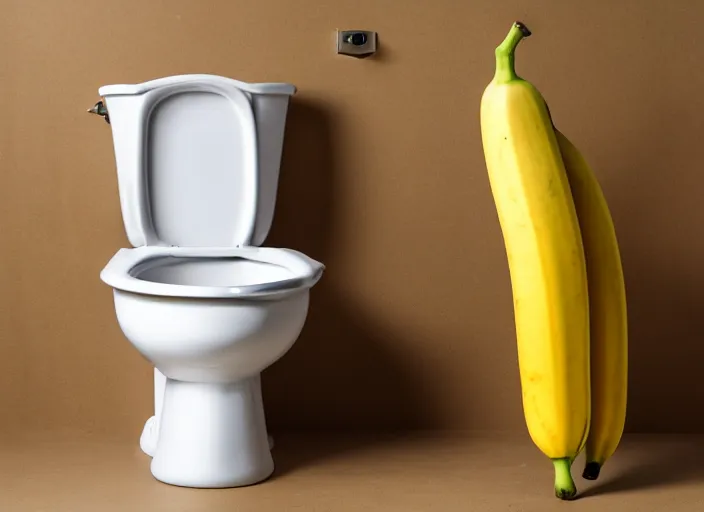 Image similar to photo still of toilet in the shape of a banana, 8 k, studio lighting bright ambient lighting key light, 8 5 mm f 1. 8