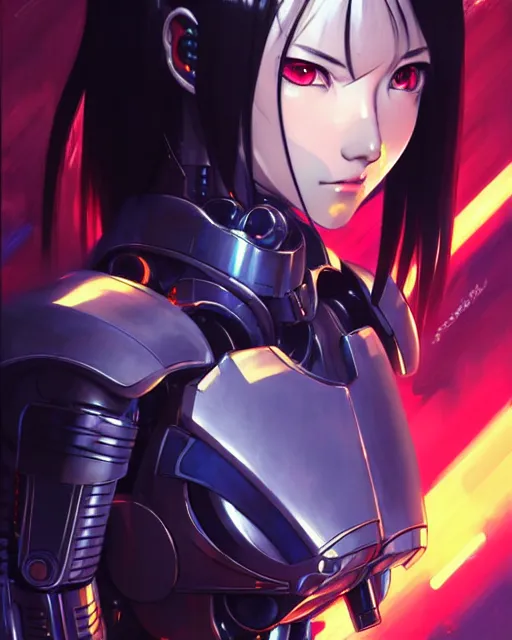 Image similar to portrait Anime Girl in mecha armor in night tokyo Sharp fine face pretty face, realistic shaded Perfect face, fine details. Anime. cyberpunk realistic shaded lighting by katsuhiro otomo ghost-in-the-shell, magali villeneuve, artgerm, rutkowski Jeremy Lipkin and Giuseppe Dangelico Pino and Michael Garmash and Rob Rey