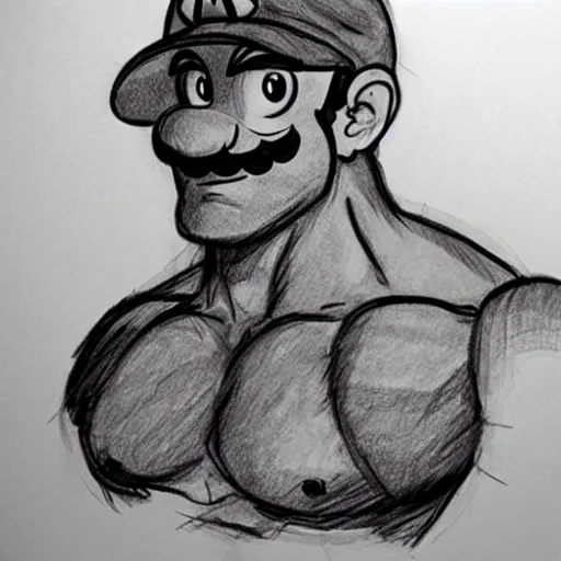 Prompt: buff mario sketch gigachad