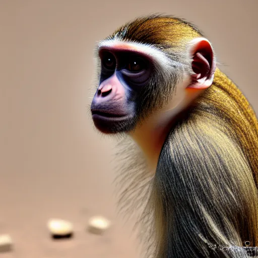 Prompt: sad egyptian monkey, highly detailed, high quality, hd, 4 k, 8 k, canon 3 0 0 mm, professional photographer, 4 0 mp, lifelike, top - rated, award winning, realistic, sharp, no blur, edited, corrected, trending