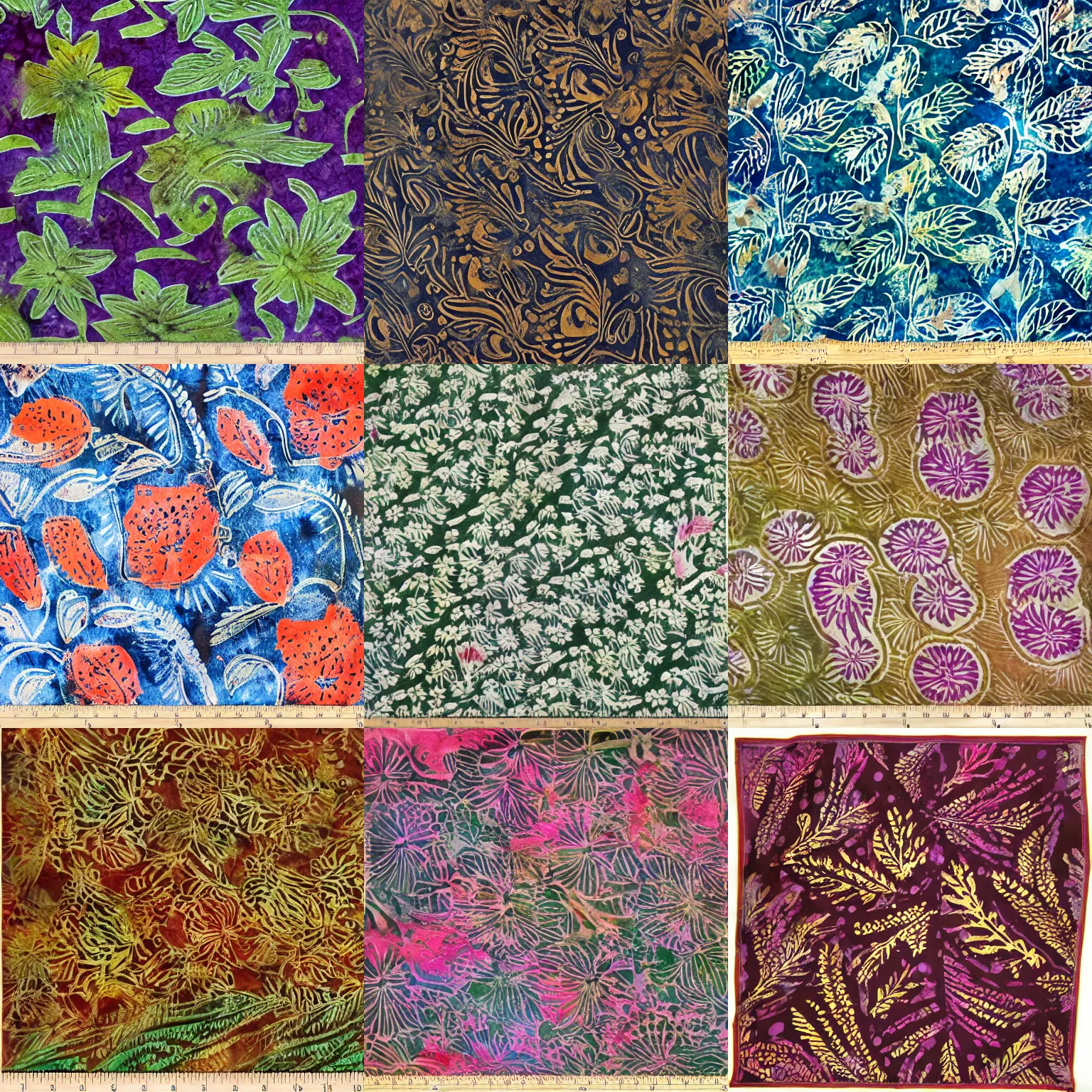 Prompt: botanical batik snuff handkerchief