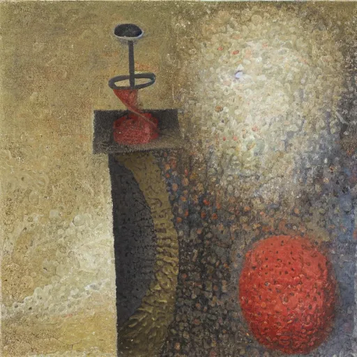 Image similar to a detailed, impasto painting by shaun tan and louise bourgeois of an abstract forgotten sculpture by ivan seal and the caretaker, album cover