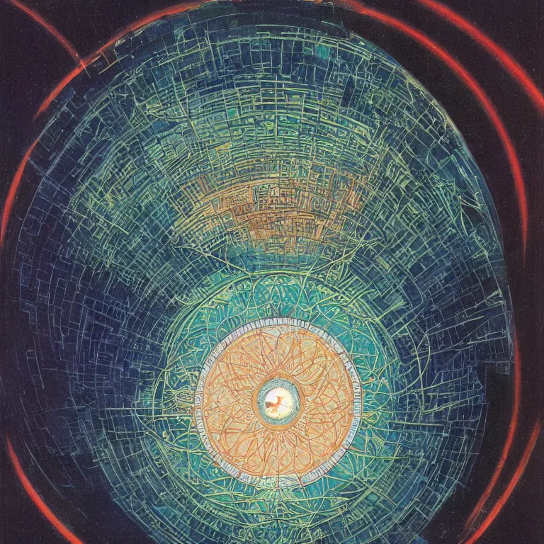 Image similar to Giant Floating Circular Ancient Sacred Sublime Cosmic Structure by Hiroshi Yoshida