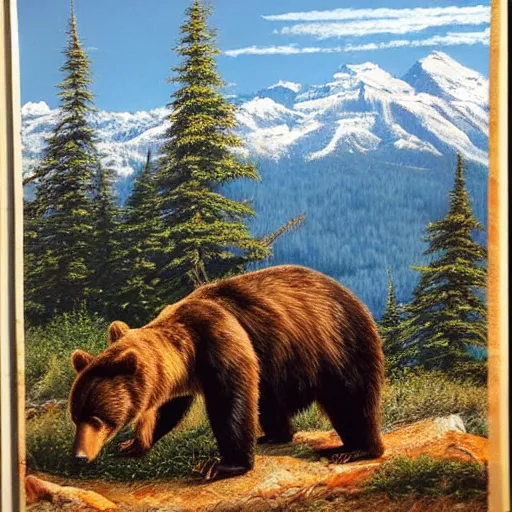 Image similar to bear hunting in pacific northwest, mountains, alpine, realistic