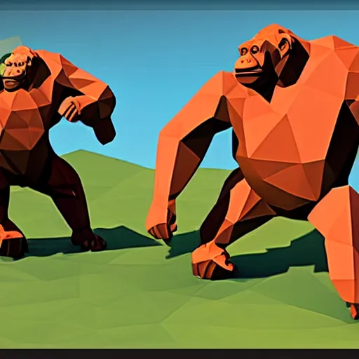 Image similar to gorillas playing a game of tag in low poly video game