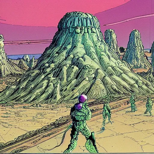 Image similar to a sci - fi desert, by moebius, as an european 8 0's comic