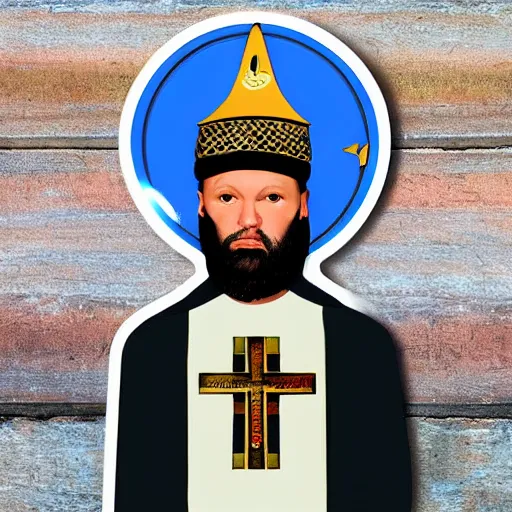 Prompt: Fred Durst as an orthodox saint, sticker,