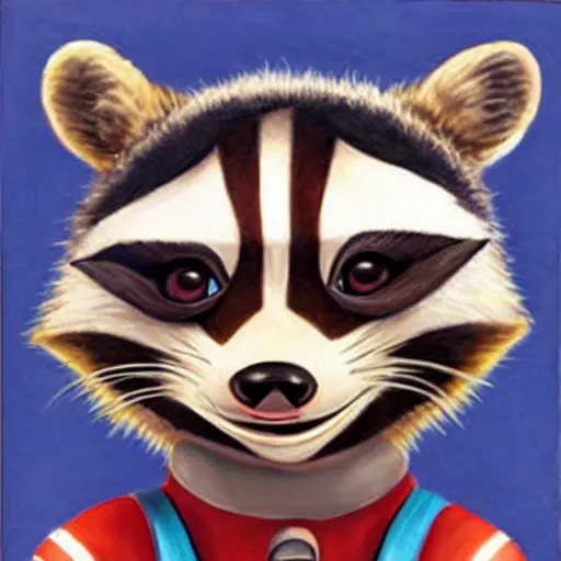 Prompt: painting of an anthropomorphic furry cute baby raccoon astronaut by disney, pixar