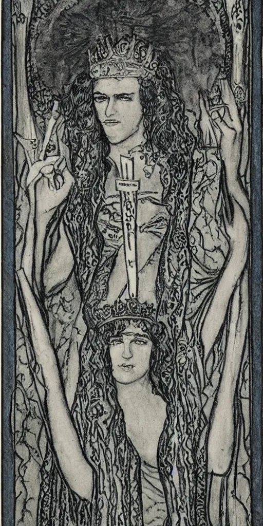 Image similar to the queen of wands tarot card by austin osman spare