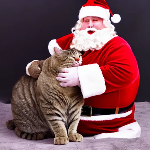 Image similar to extremely obese big fat cat, wearing santa hat,