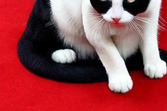 Image similar to a black and white cat dressed up as queen elizabeth