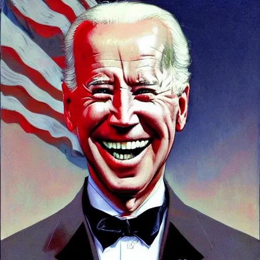 Image similar to patriotic nightmare of joe biden, perfectly clear face, by j. c. leyendecker and beksinski