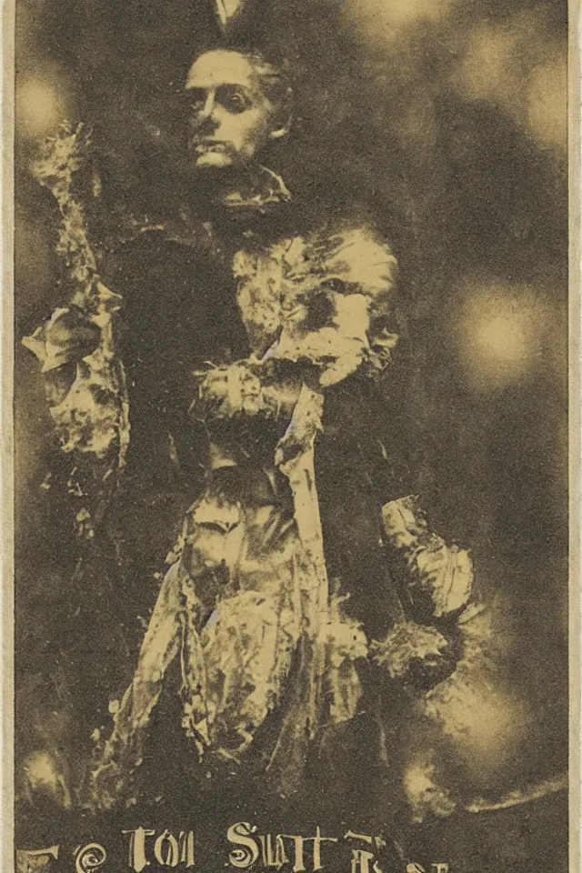 Image similar to wet plate sun tarot card victorian era, coal dust, in the style of brothers quay