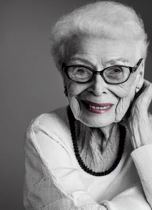 Prompt: DSLR photo portrait still of 85 year old age 85 Margot Robbie at age 85!!!, 85mm f1.8