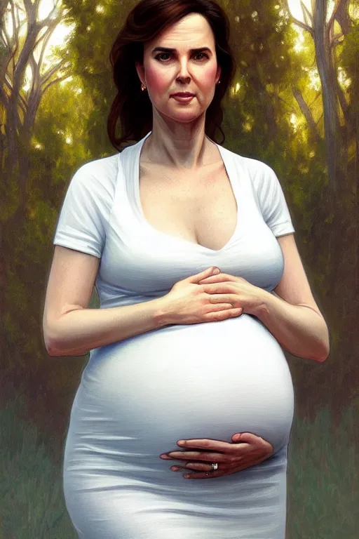 Prompt: very pregnant adam schiff in a thin white dress, realistic portrait, symmetrical, highly detailed, digital painting, artstation, concept art, smooth, sharp focus, illustration, cinematic lighting, art by artgerm and greg rutkowski and alphonse mucha