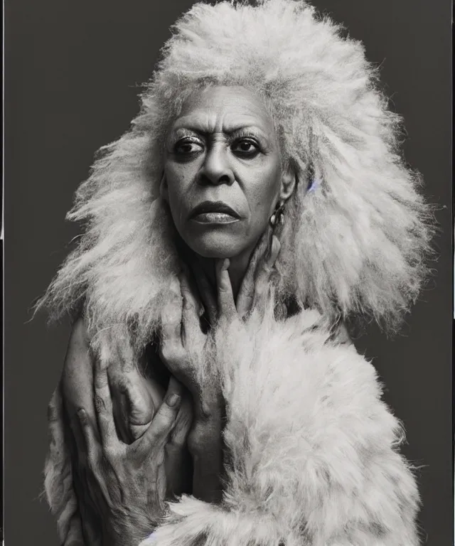 Prompt: a color photograph of carrie mae weems, by joel peter witkin, platinum blond, intense, bold, exaggerated, ultra sharp, extra details, ultra high quality, trending on pinteresst
