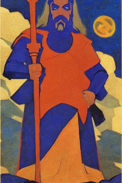 Image similar to thor, marvel, artwork by nicholas roerich,