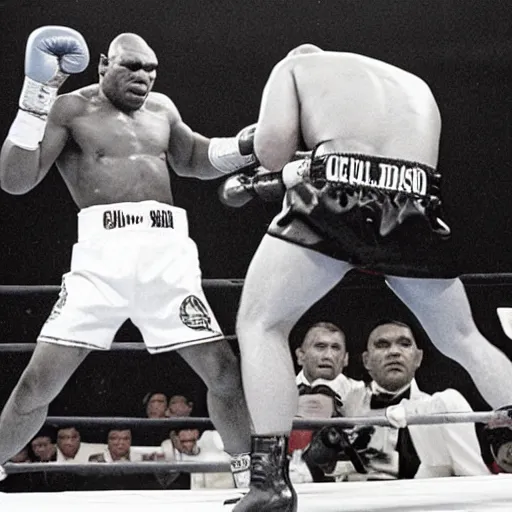 Prompt: spanish chiquito de la calzada with a k. o. against mike tyson