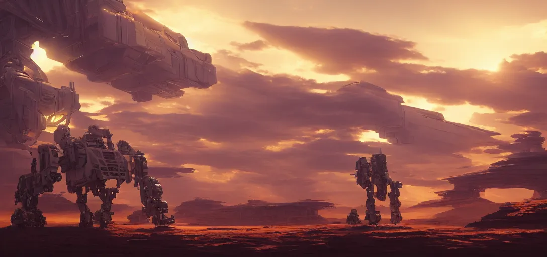 Image similar to view from the desert ground of a single giant robot mech far away in the distance, light rays, symmetry, cinematic lighting, ultra detailed, sharp, ambient occlusion, bloom, raytracing, by greg rutowski, finnian macmanus and jessica rossier