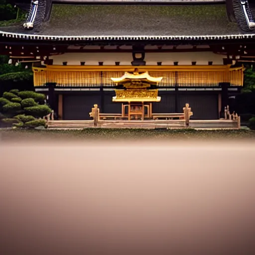 Image similar to detailed photo of a Japanese temple in the morning with mist around the ground, cinematic, golden ratio, beautiful, high detail