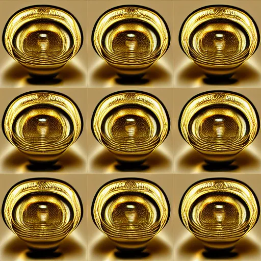 Image similar to myriad golden toilet bowls, digital art