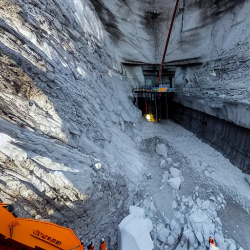 Image similar to immense tunnel boring drill breaks through surface ice into vast subterranean ocean