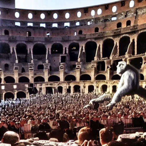 Prompt: hillary clinton fighting giant ape in roman colosseum