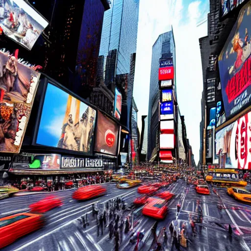 Prompt: a Matte painting of Hercules looking lost in the middle of Times Square, New York, photo realistic, high detail