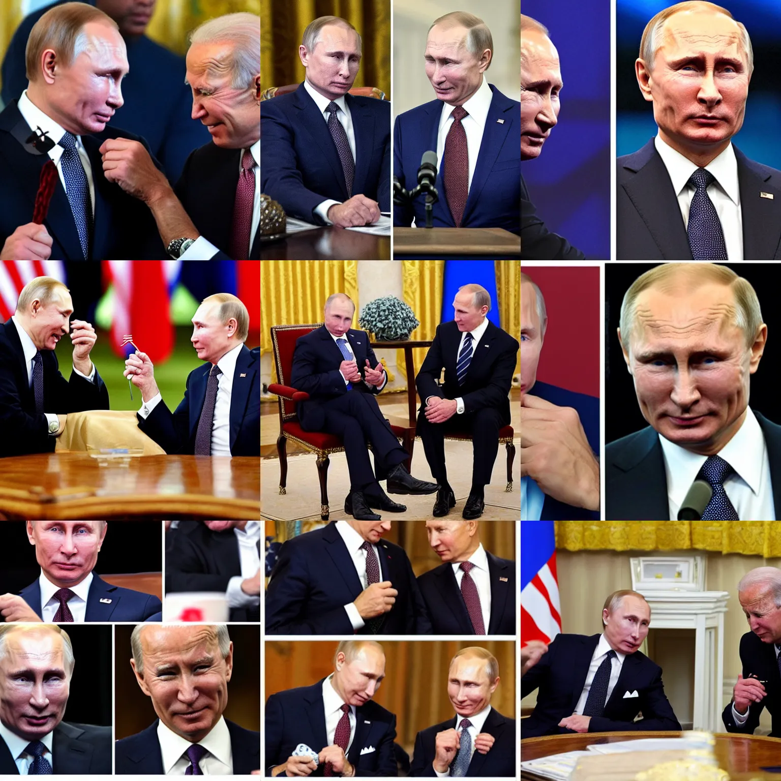 Prompt: putin and biden crying because they stole each others lollypops.