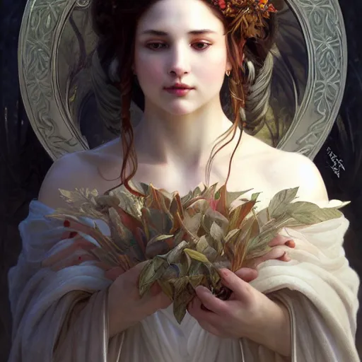 Prompt: portrait of winter goddess, intricate, elegant, highly detailed, digital painting, artstation, concept art, smooth, sharp focus, illustration, art by artgerm and greg rutkowski and alphonse mucha and william - adolphe bouguereau