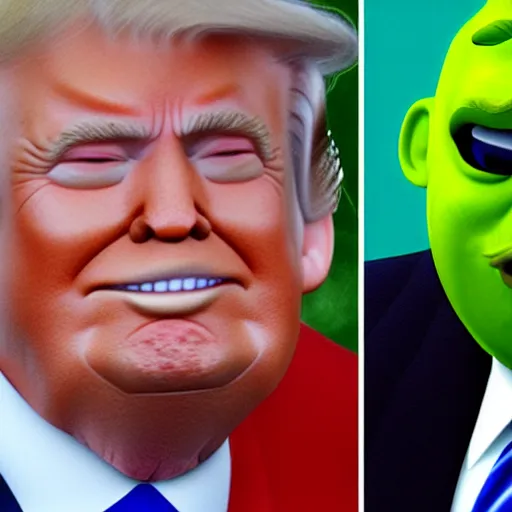 Image similar to trump with a shrek face