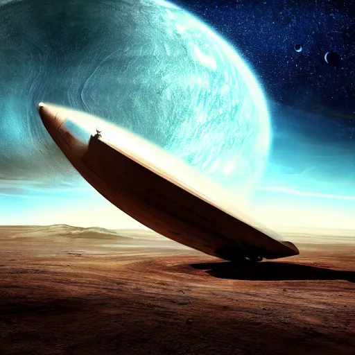 Prompt: stranded starship on mars,Landscape, cosmic , cinematic light , sci-fi art