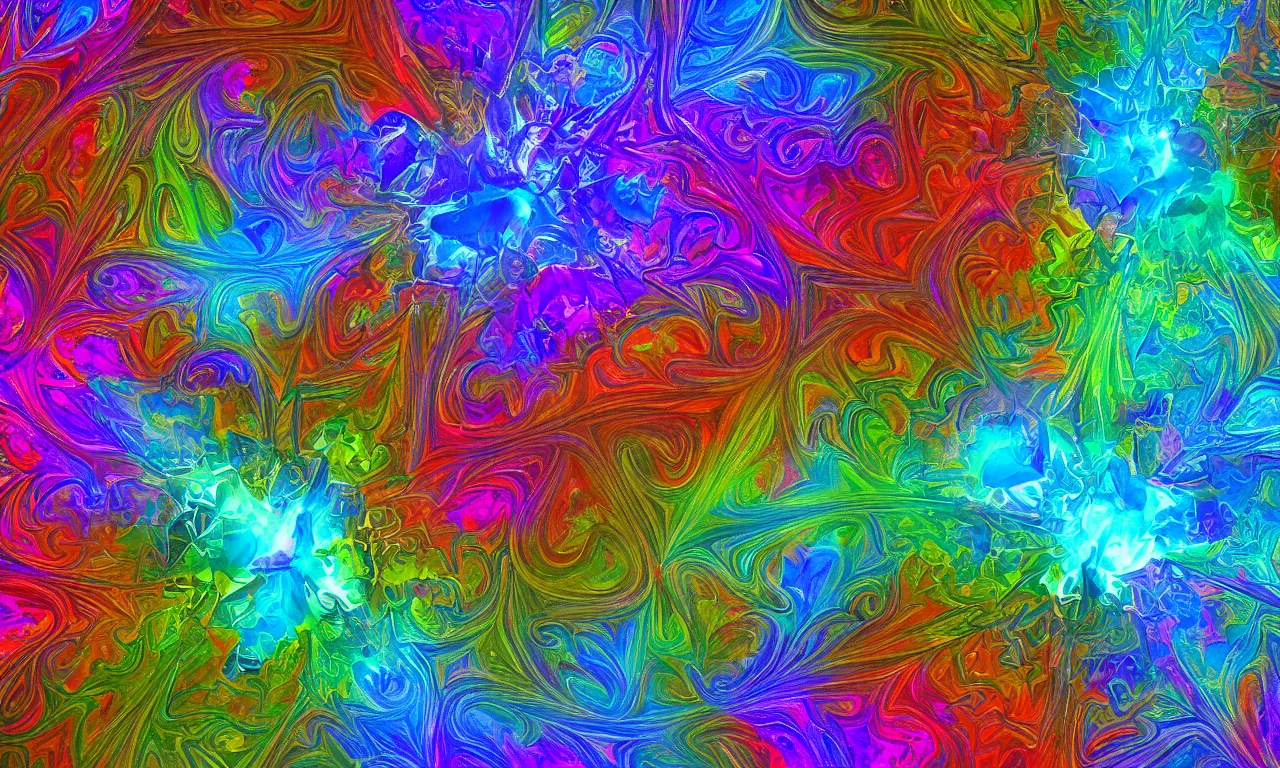 Image similar to acrylics blob voronoi engine laboratory 3 d volume kaleidoscope mandala fractal chakra digital multicolor stylized concept substance liquid nebula stone, a spectacular view cinematic rays of sunlight comic book illustration, by john kirby radiating a glowing aura global illumination ray tracing hdr depth fog overlay multiply photoshop layer