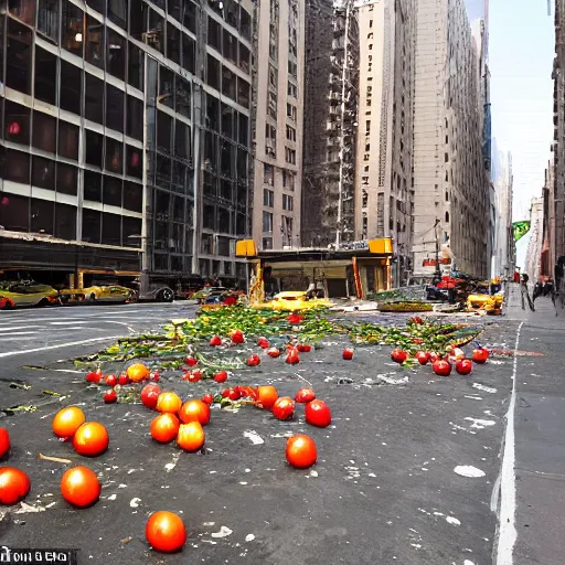 Prompt: 2 0 w 3 4 th st., new york, ny 1 0 0 0 1, united states destroyed by falling tomatoes photo realistic