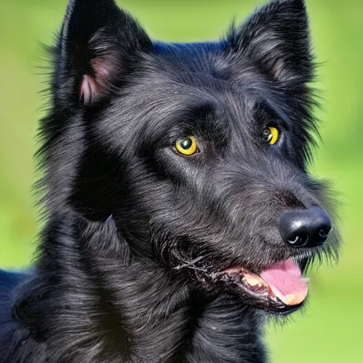 Prompt: portrait of a black wolfhound, beautiful, hyper realistic, highly detailed