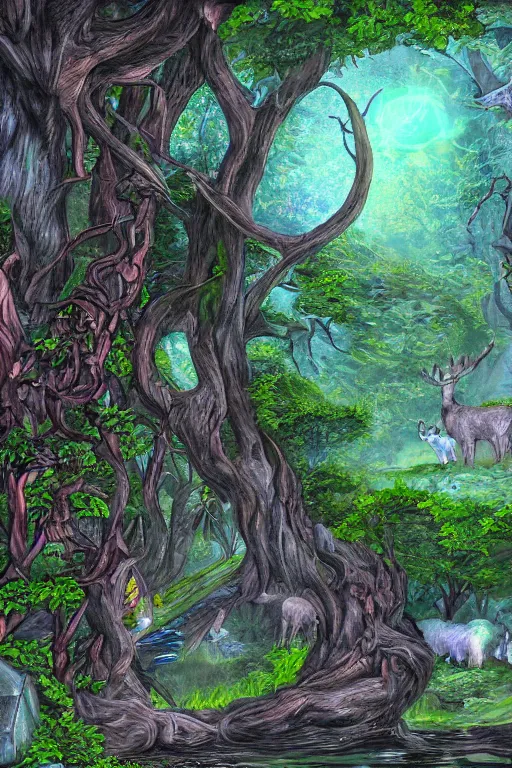 Image similar to digital painting detailed druid sanctuary by Aurél Bernáths