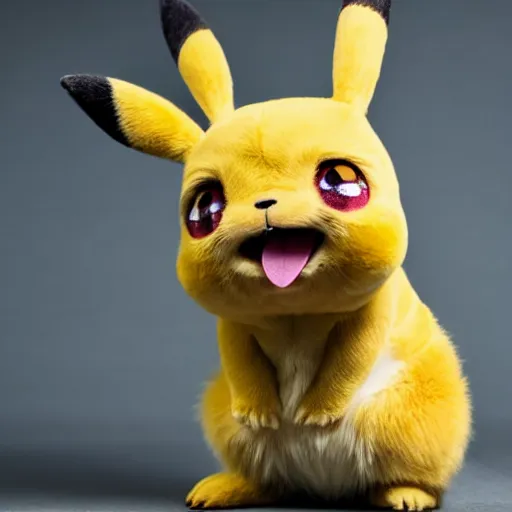 Image similar to model cute detective pikachu sneezing at a model photoshoot studio lighting by annie leibovitz