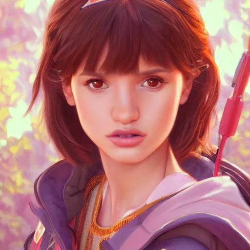 Prompt: ultra realistic illustration, bella thorne as dora the explorer anime, intricate, elegant, highly detailed, digital painting, artstation, concept art, smooth, sharp focus, illustration, art by artgerm and greg rutkowski and alphonse mucha and wlop