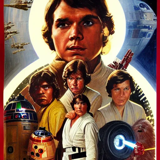 Image similar to star wars movie poster in the style of norman rockwell, detailed painting, 8 k