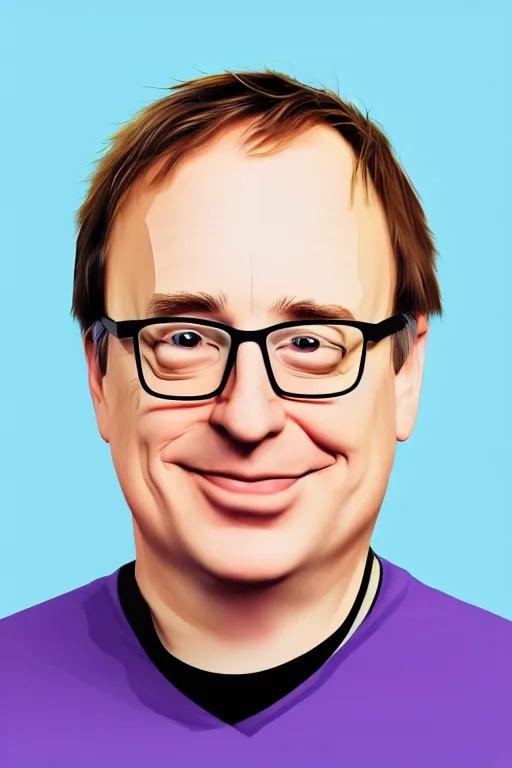 Image similar to full length illustration of linus torvalds, digital painting, trending on art station and devian art, pop art, low polygons illustration