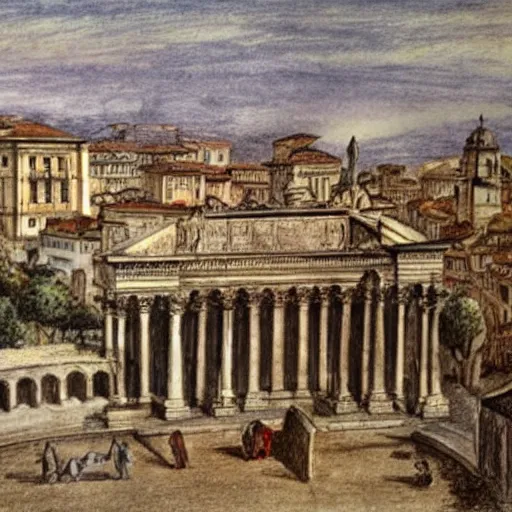 Prompt: A drawing of Rome by Goethe