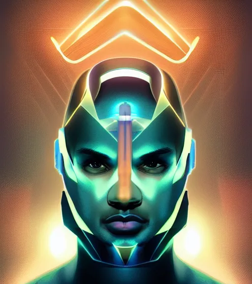 Image similar to symmetry!! egyptian prince of technology, solid cube of light, hard edges, product render retro - futuristic poster scifi, lasers and neon circuits, brown skin man egyptian prince, intricate, elegant, highly detailed, digital painting, artstation, concept art, smooth, sharp focus, illustration, dreamlike, art by artgerm