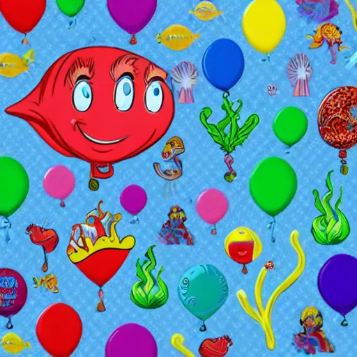 Image similar to balloon animals pop art but placed under the sea in the little mermaid magical kingdom. digital art