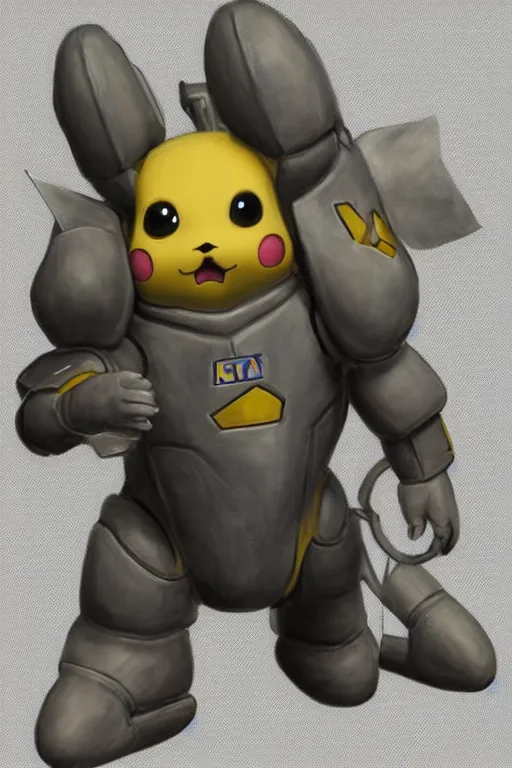 Image similar to portrait of pikachu in starcraft terran marine power armor, concept art by wayne reynolds, high quality 3 d render hyperrealist very cute muted color fluffy! highly detailed, vray smooth, soft indoor light, low angle, uhd 8 k, sharp focus