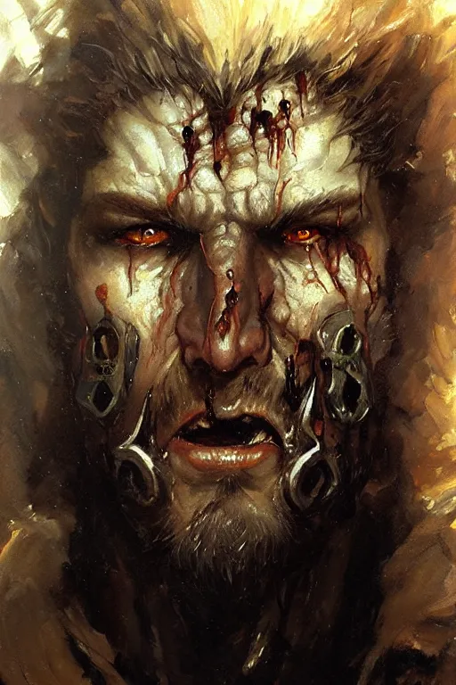 Image similar to rune lich, extreme close up, extremely detailed, horrific face, portrait dnd, painting by gaston bussiere, craig mullins, greg rutkowski, yoji shinkawa