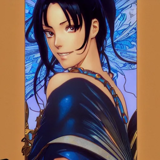 Prompt: highly detailed vfx portrait of nico robin by eiichiro oda, makoto shinkai, alphonse mucha, sharp focus, art by artgerm and greg rutkowski!, backlit, harsh overhead sunlight, blue eyes, stanley kybric, makoto yukimura, takeshi obata, pixiv, fanbox,