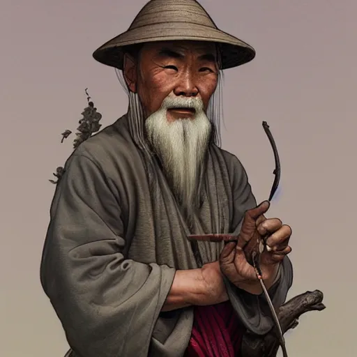 Image similar to 12th century Chinese farmer, highly detailed, digital painting, cgsociety, concept art, sharp focus, illustration, art by artgerm and greg rutkowski and alphonse mucha