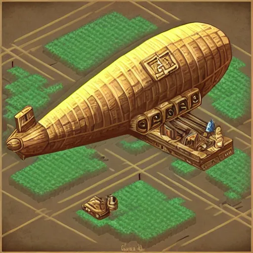 Prompt: airship in steampunk, pixel art, ArtStation, isometric view. Game RPG
